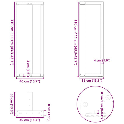 Gambe per tavolo da bar forma T 2 pz nere 40x35x(110-111) cm