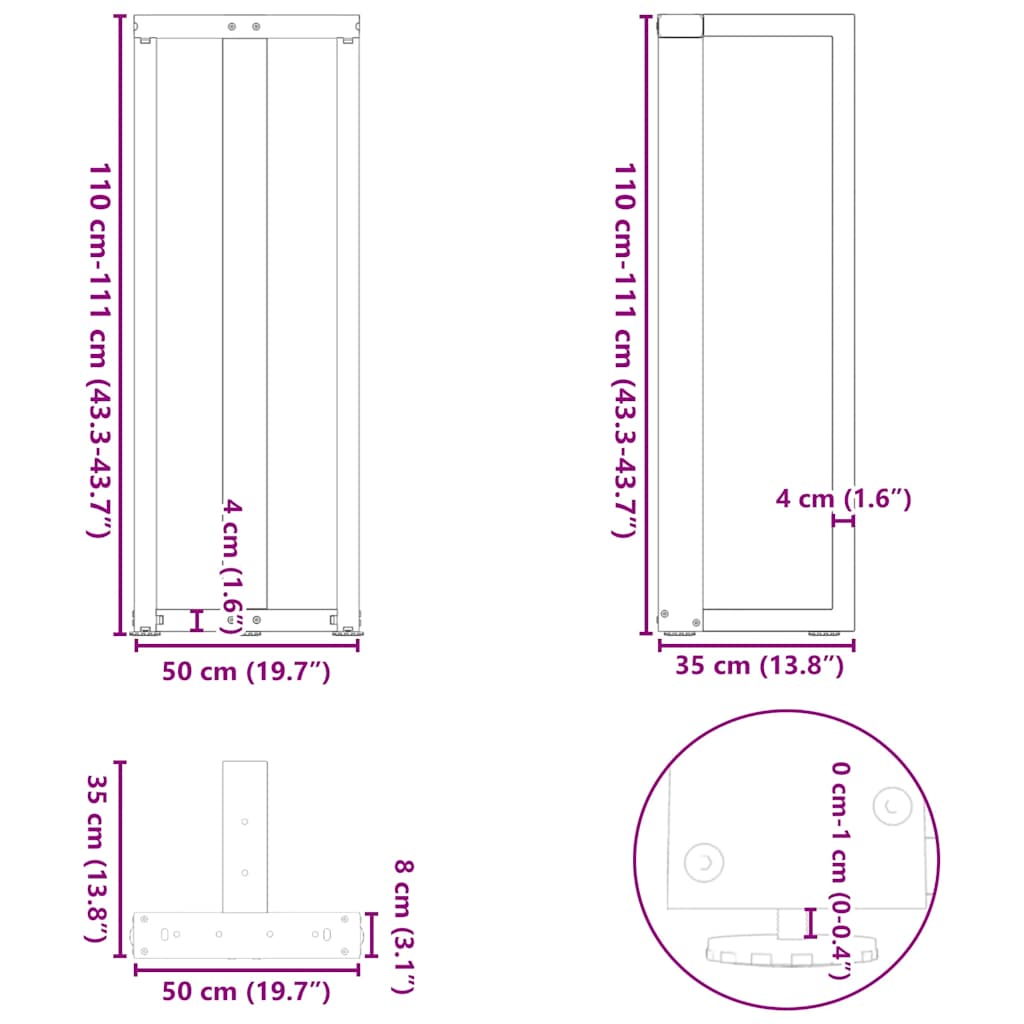 Gambe Tavolo Bar a T 2 pz Antracite 50x35x(111-112) cm Acciaio