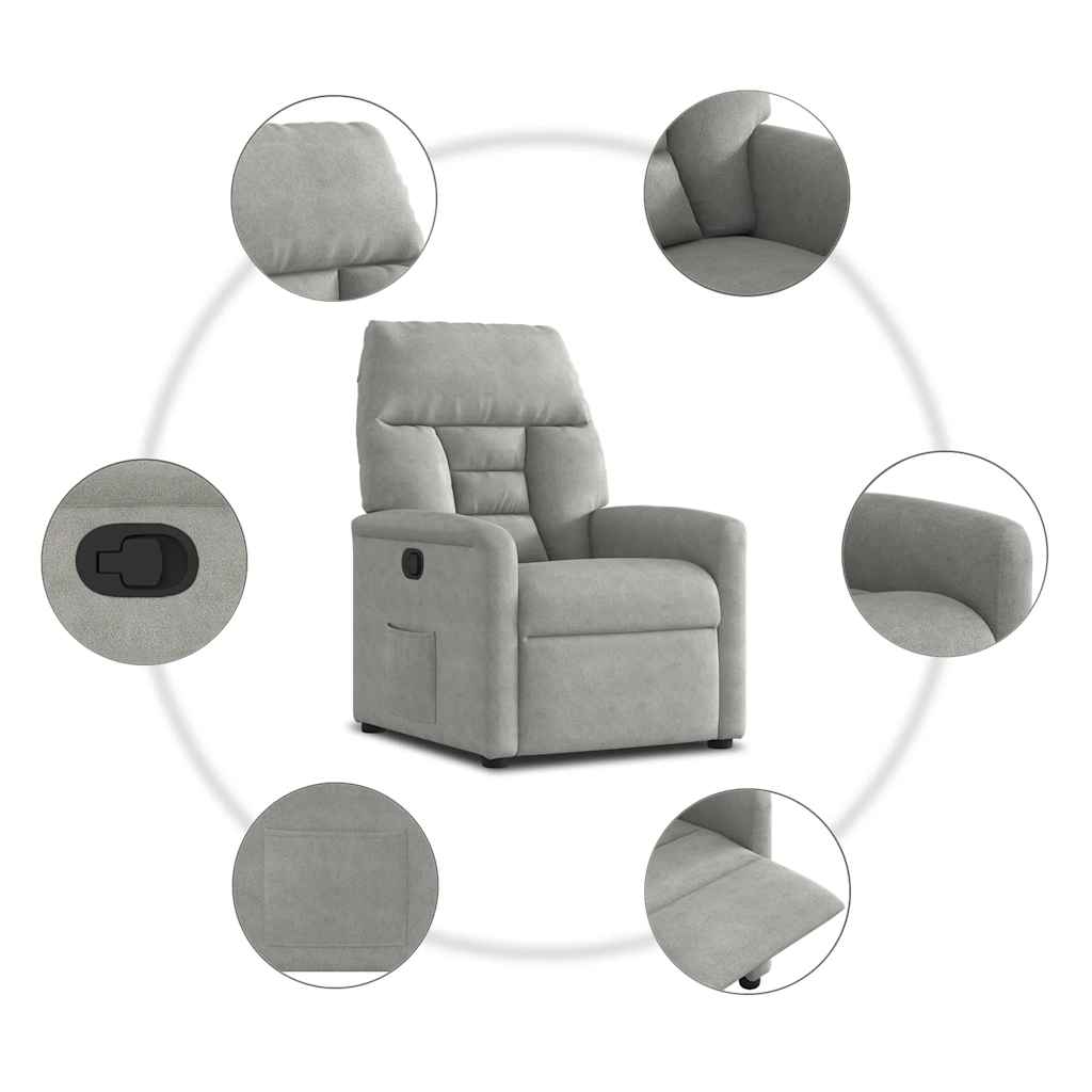 Poltrona Reclinabile Grigio Chiaro in Tessuto di Microfibra | homemem39