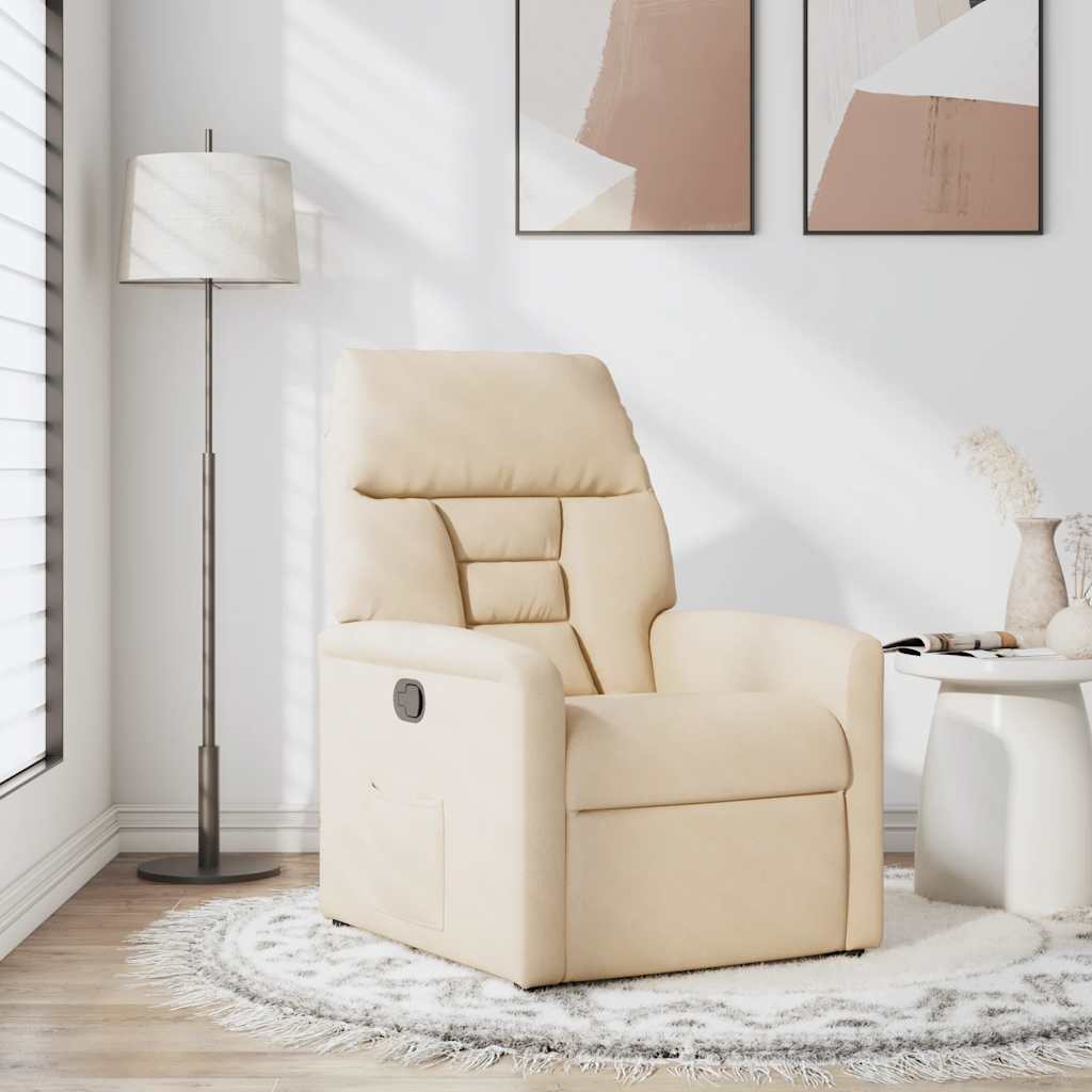 Poltrona Reclinabile Beige in Tessuto di Microfibra