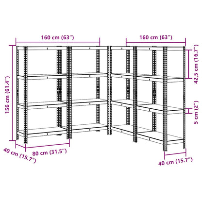 Mensole Portaoggetti 4 Strati 4 pz Argento in Acciaio e Legno
