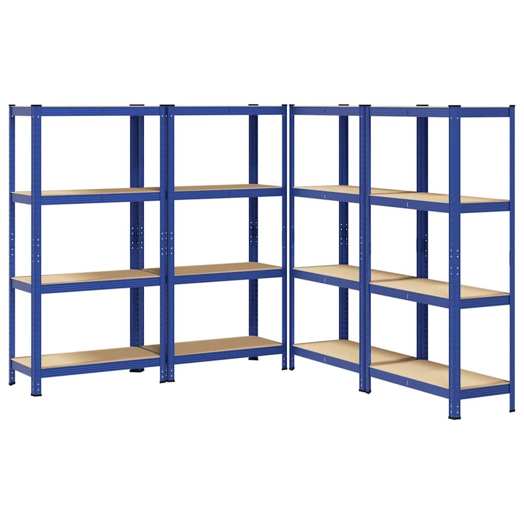 Mensole Portaoggetti 4 Strati 4pz Blu Acciaio Legno Multistrato - homemem39