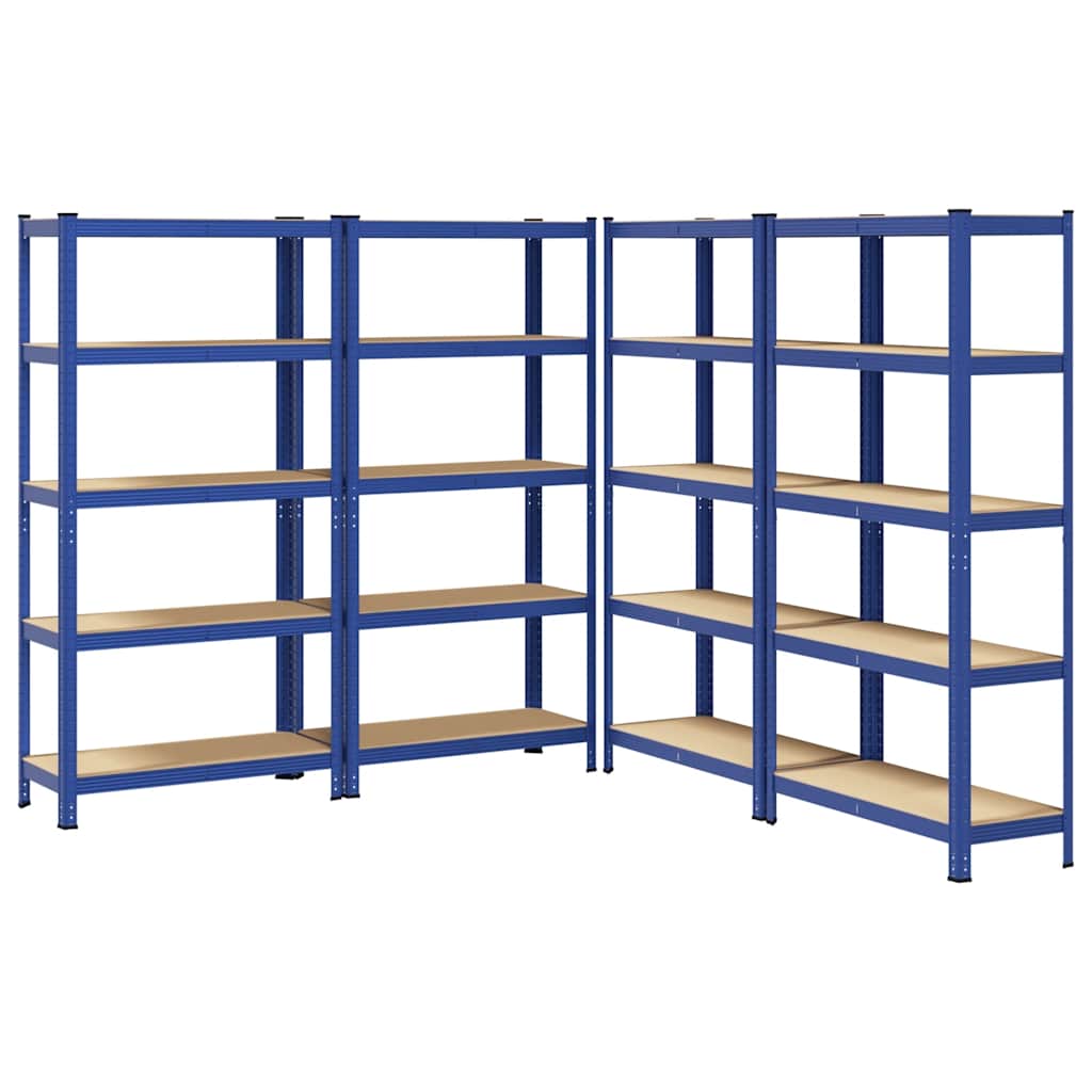 Mensole Portaoggetti 5 Strati 4pz Blu Acciaio Legno Multistrato - homemem39