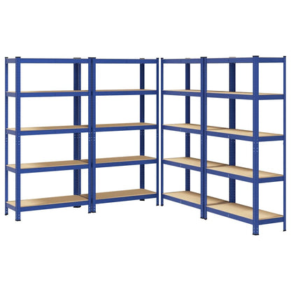 Mensole Portaoggetti 5 Strati 4pz Blu Acciaio Legno Multistrato - homemem39