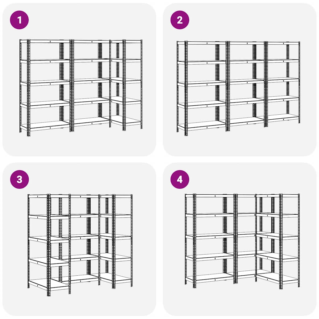 Scaffali Resistenti 5 Ripiani 3pz Argento Acciaio e Multistrato