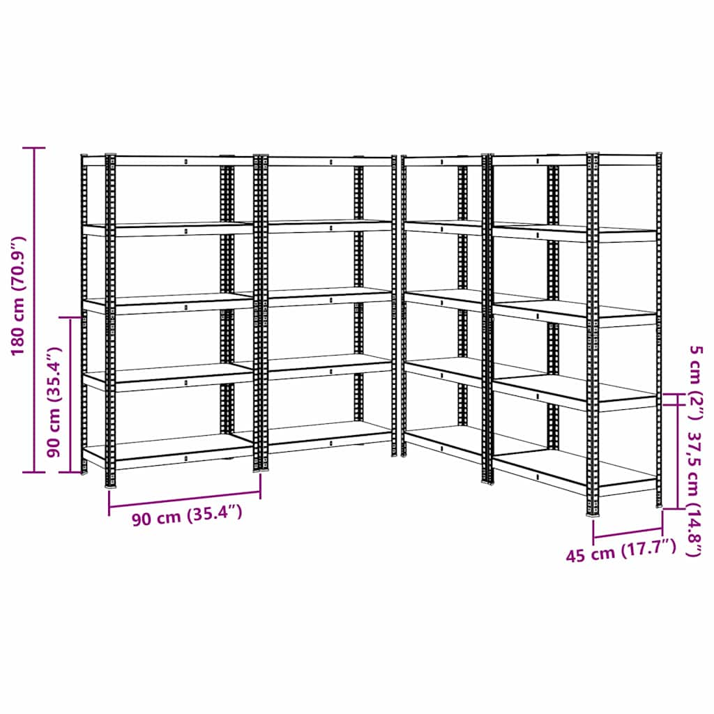 Scaffali Resistenti 5 Ripiani 4pz Antracite Acciaio&Multistrato