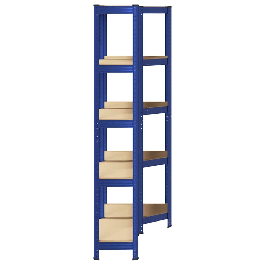 Set di Scaffali 2pz a 5 Ripiani Blu Acciaio e Legno Multistrato