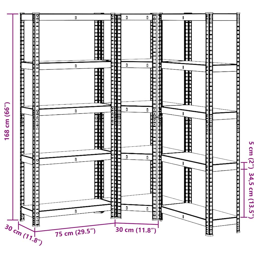 Scaffali a 5 Ripiani 3 pz Blu in Acciaio e Legno Multistrato