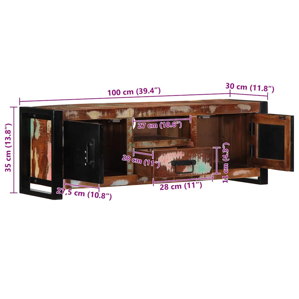 Mobile Porta TV 100x30x35 cm in Legno Massello di Recupero - homemem39