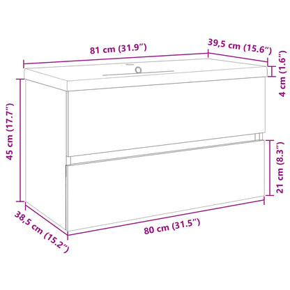 Set Mobili da Bagno 2 pz in Ceramica e Legno Multistrato