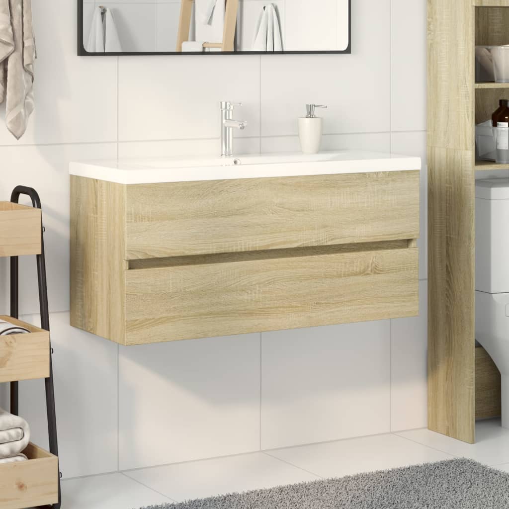 Set Mobili da Bagno 2 pz in Ceramica e Legno Multistrato | homemem39