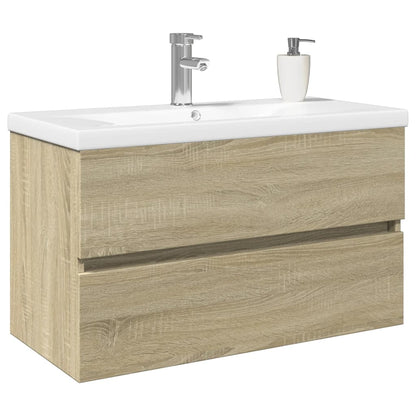 Set Mobili da Bagno 2 pz in Ceramica e Legno Multistrato