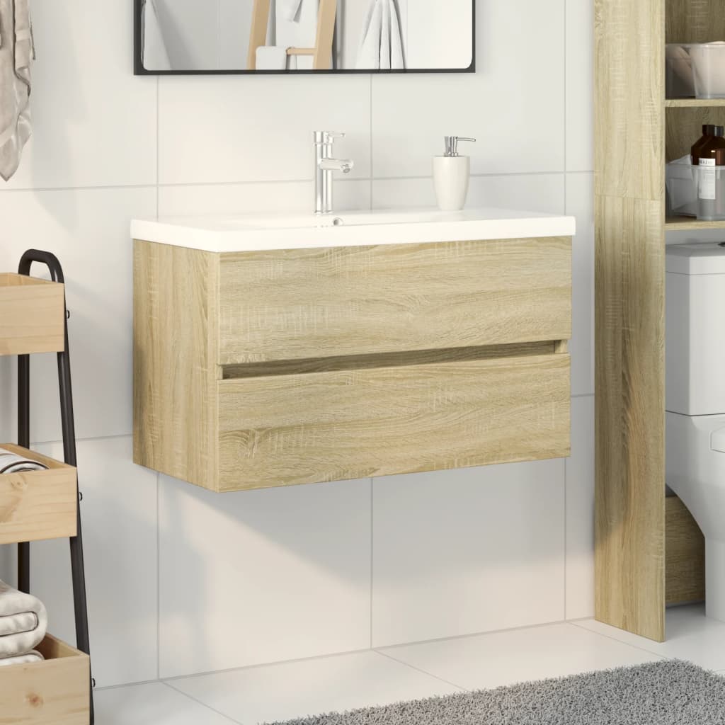 Set Mobili da Bagno 2 pz in Ceramica e legno multistrato