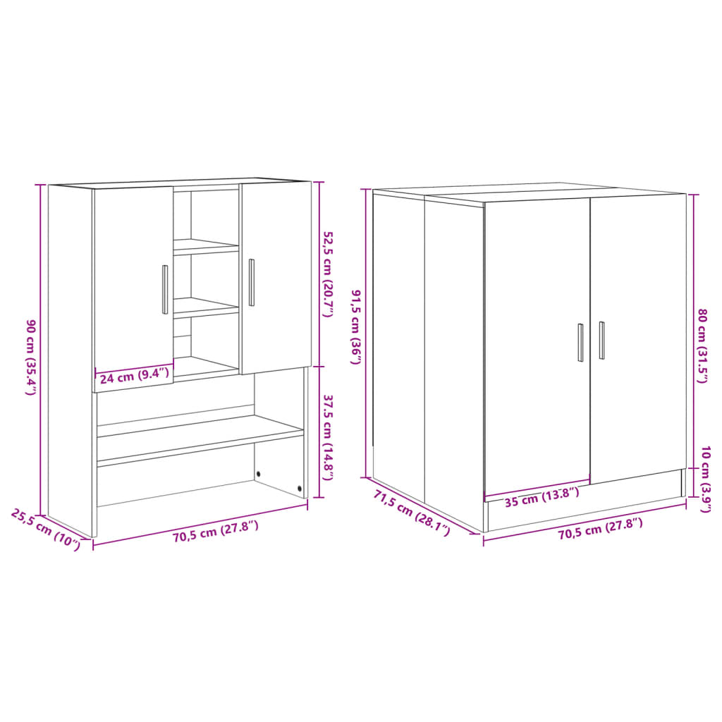 Mobili Lavatrice 2pz Rovere Sonoma in Legno Multistrato | homemem39