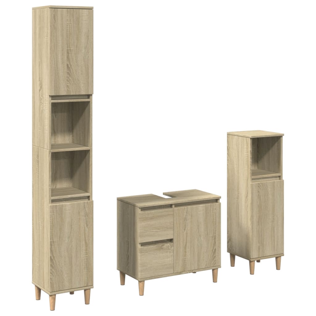 Set Mobili da Bagno 3 pz Rovere Sonoma in Legno Multistrato | homemem39