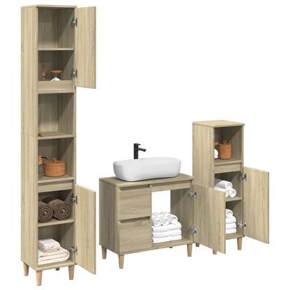Set Mobili da Bagno 3 pz Rovere Sonoma in Legno Multistrato | homemem39