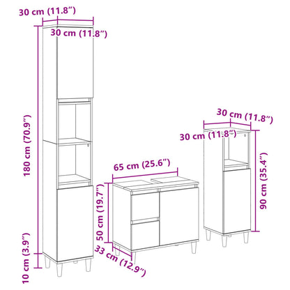 Set Mobili da Bagno 3 pz Rovere Sonoma in Legno Multistrato
