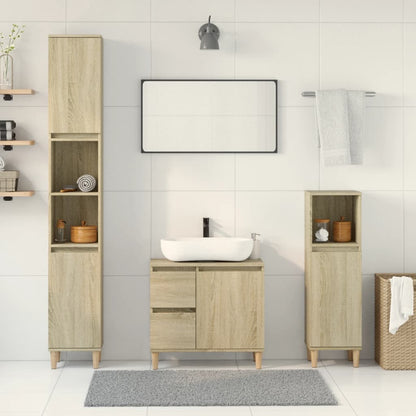 Set Mobili da Bagno 3 pz Rovere Sonoma in Legno Multistrato | homemem39