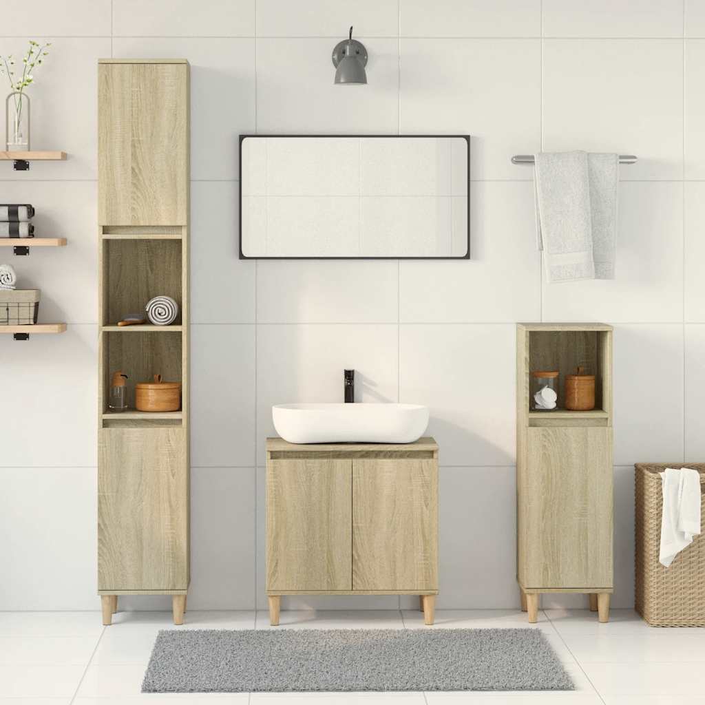 Set Mobili da Bagno 3 pz Rovere Sonoma in Legno Multistrato | homemem39