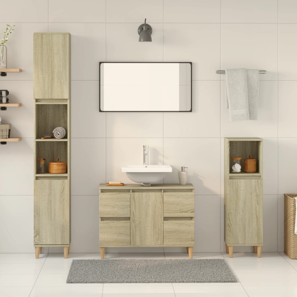 Set Mobili da Bagno 3 pz Rovere Sonoma in Legno Multistrato | homemem39