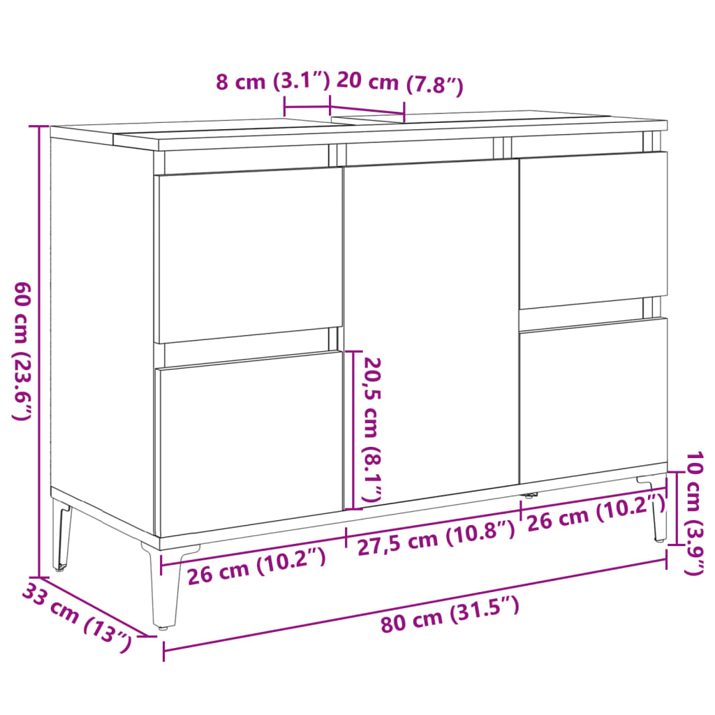 Set Mobili da Bagno 3 pz Rovere Sonoma in Legno Multistrato | homemem39