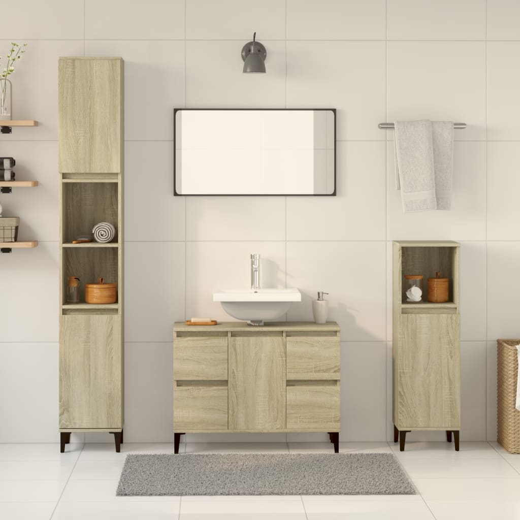Set Mobili da Bagno 3 pz Rovere Sonoma in Legno Multistrato | homemem39