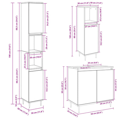 Set Mobili da Bagno 3 pz Rovere Sonoma in Legno Multistrato | homemem39