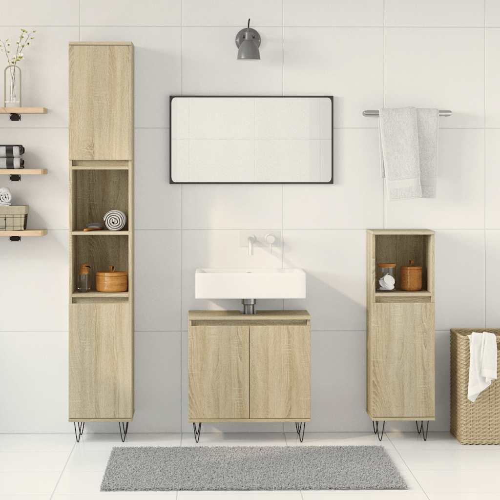 Set Mobili da Bagno 3 pz Rovere Sonoma in Legno Multistrato | homemem39
