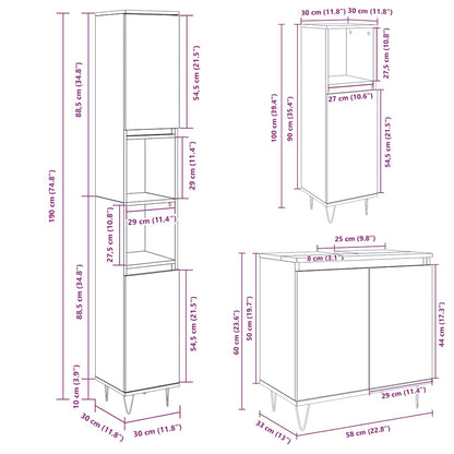 Set Mobili da Bagno 3 pz Rovere Sonoma in Legno Multistrato | homemem39