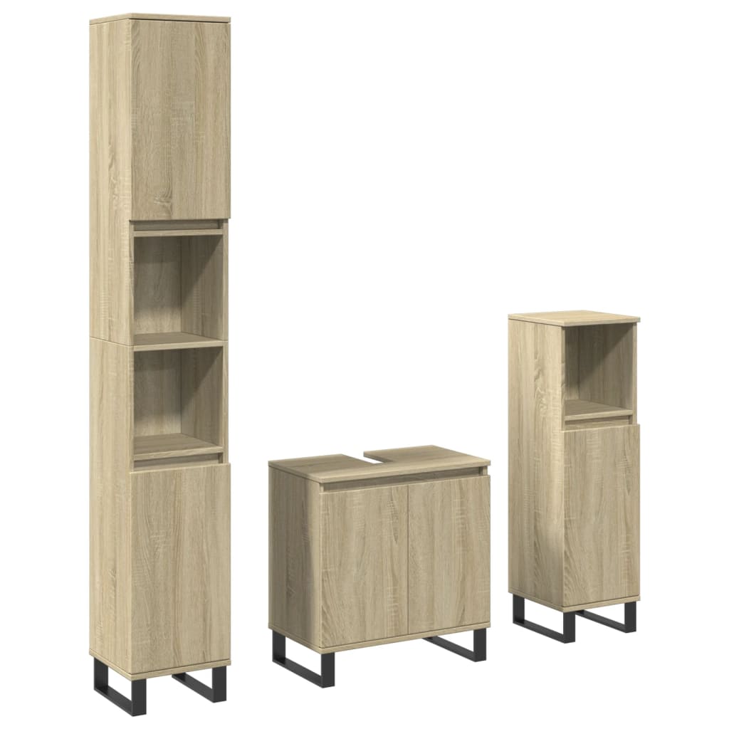 Set Mobili da Bagno 3 pz Rovere Sonoma in Legno Multistrato | homemem39