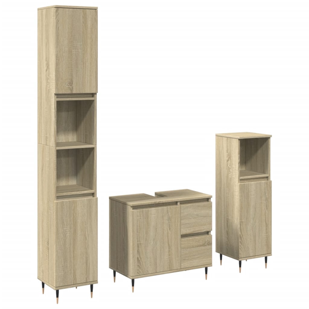 Set Mobili da Bagno 3 pz Rovere Sonoma in Legno Multistrato | homemem39