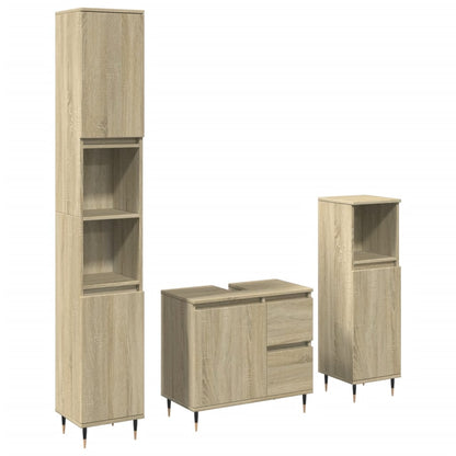 Set Mobili da Bagno 3 pz Rovere Sonoma in Legno Multistrato | homemem39