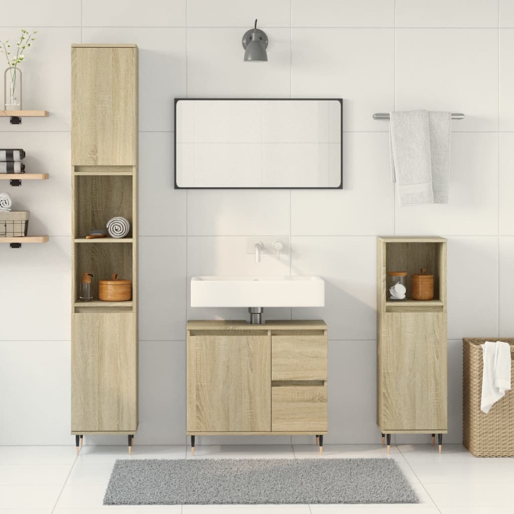Set Mobili da Bagno 3 pz Rovere Sonoma in Legno Multistrato | homemem39