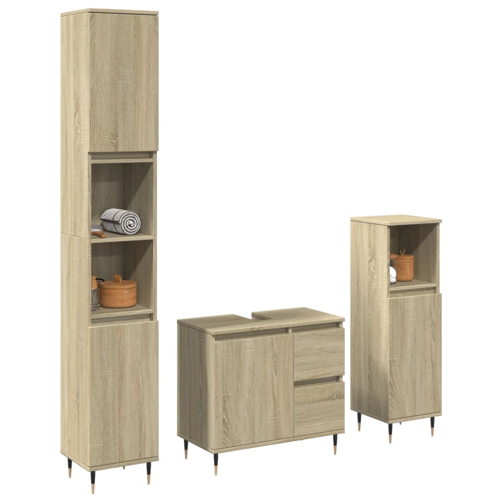 Set Mobili da Bagno 3 pz Rovere Sonoma in Legno Multistrato | homemem39