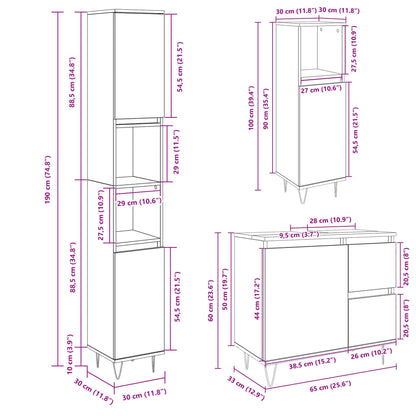 Set Mobili da Bagno 3 pz Rovere Sonoma in Legno Multistrato | homemem39