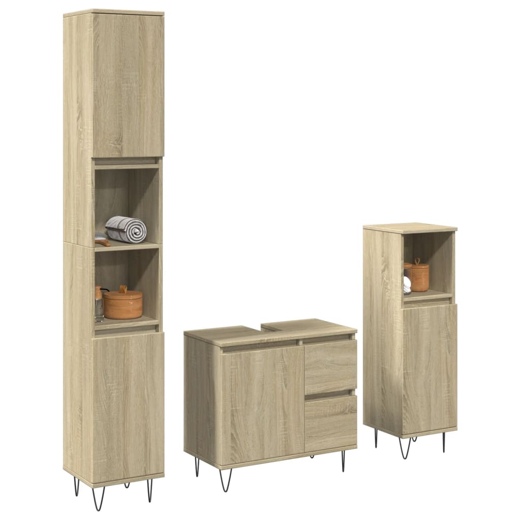 Set Mobili da Bagno 3 pz Rovere Sonoma in Legno Multistrato | homemem39