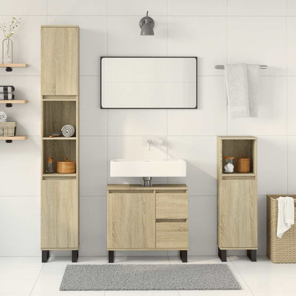 Set Mobili da Bagno 3 pz Rovere Sonoma in Legno Multistrato | homemem39