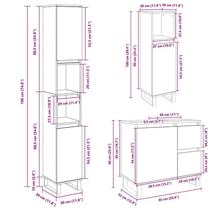 Set Mobili da Bagno 3 pz Rovere Sonoma in Legno Multistrato | homemem39