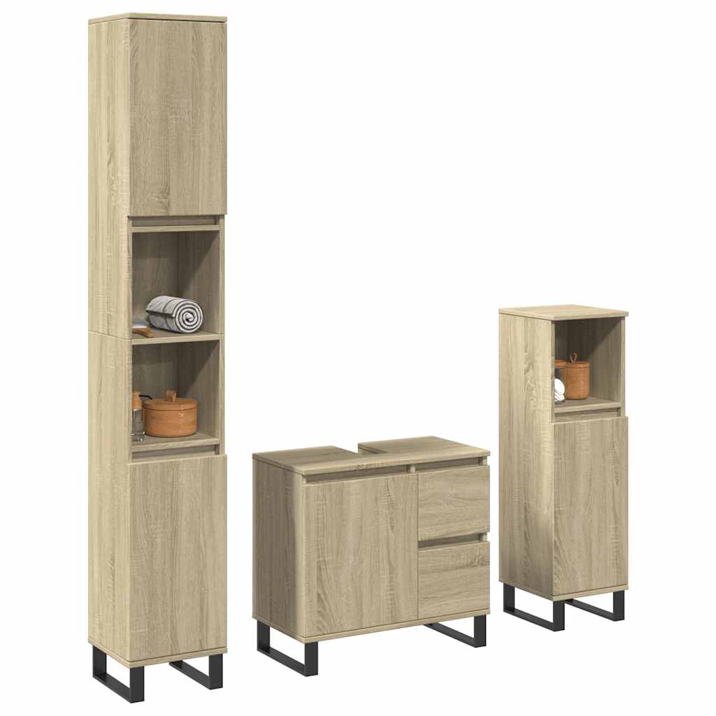 Set Mobili da Bagno 3 pz Rovere Sonoma in Legno Multistrato | homemem39