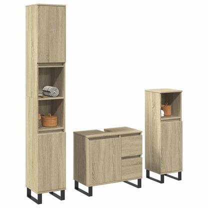 Set Mobili da Bagno 3 pz Rovere Sonoma in Legno Multistrato | homemem39