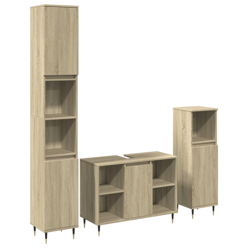 Set Mobili da Bagno 3 pz Rovere Sonoma in Legno Multistrato | homemem39