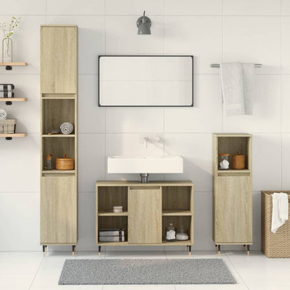 Set Mobili da Bagno 3 pz Rovere Sonoma in Legno Multistrato | homemem39