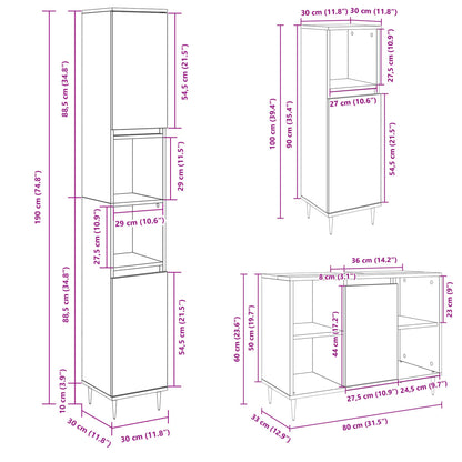 Set Mobili da Bagno 3 pz Rovere Sonoma in Legno Multistrato | homemem39
