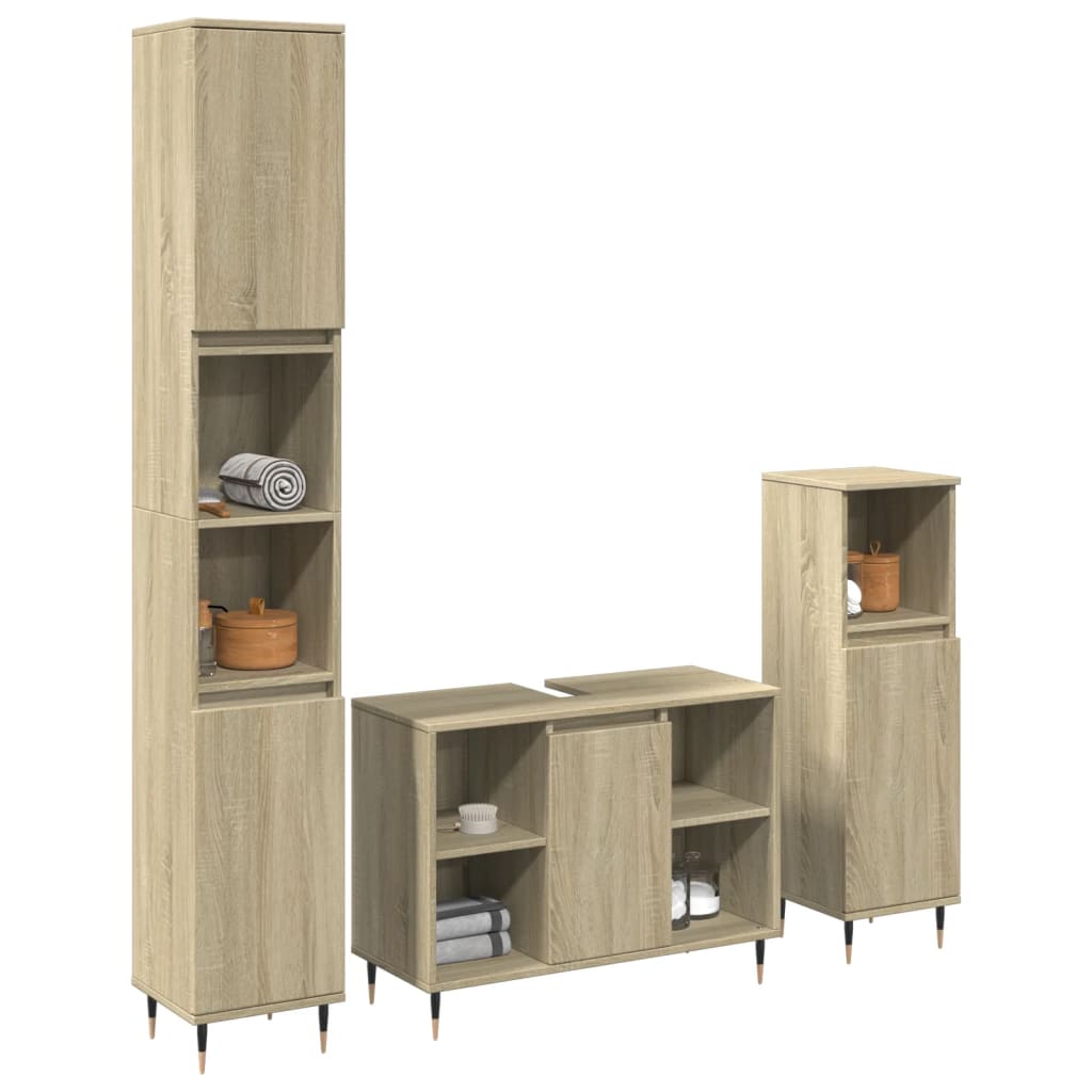 Set Mobili da Bagno 3 pz Rovere Sonoma in Legno Multistrato | homemem39