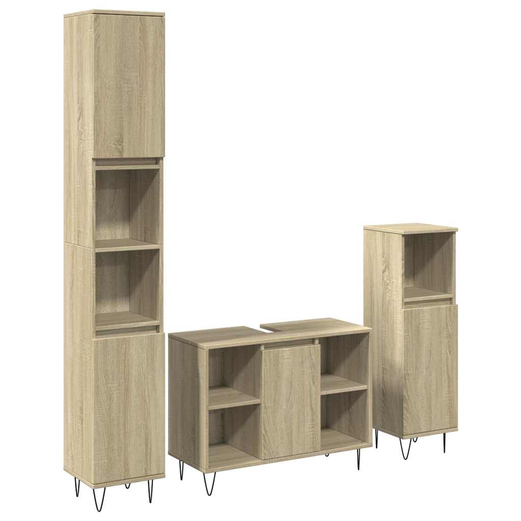 Set Mobili da Bagno 3 pz Rovere Sonoma in Legno Multistrato | homemem39