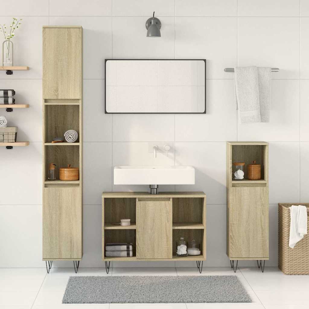 Set Mobili da Bagno 3 pz Rovere Sonoma in Legno Multistrato | homemem39