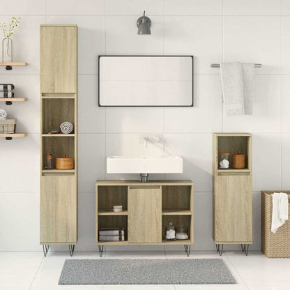 Set Mobili da Bagno 3 pz Rovere Sonoma in Legno Multistrato | homemem39