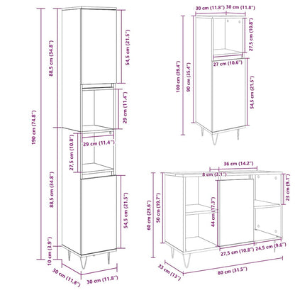 Set Mobili da Bagno 3 pz Rovere Sonoma in Legno Multistrato | homemem39