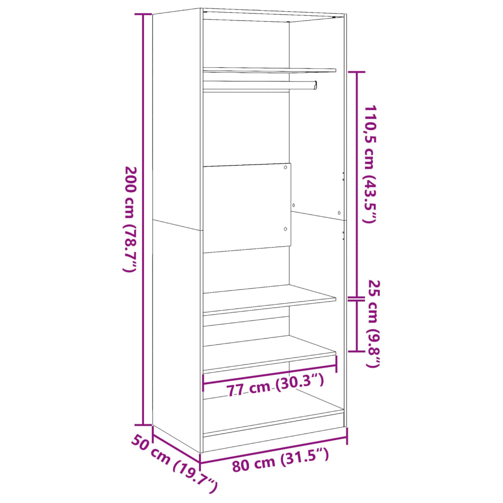 Armadio Bianco 80x50x200 cm in Legno Multistrato