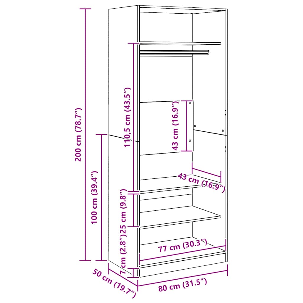 Armadio Rovere Artigianale 80x50x200 cm in Legno Multistrato - homemem39
